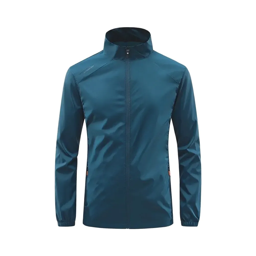 Men's Wind Resistant Long Sleeve Casual Coat with Standing Collar for Sun Protection and Outdoor Comfort in Warm Seasons