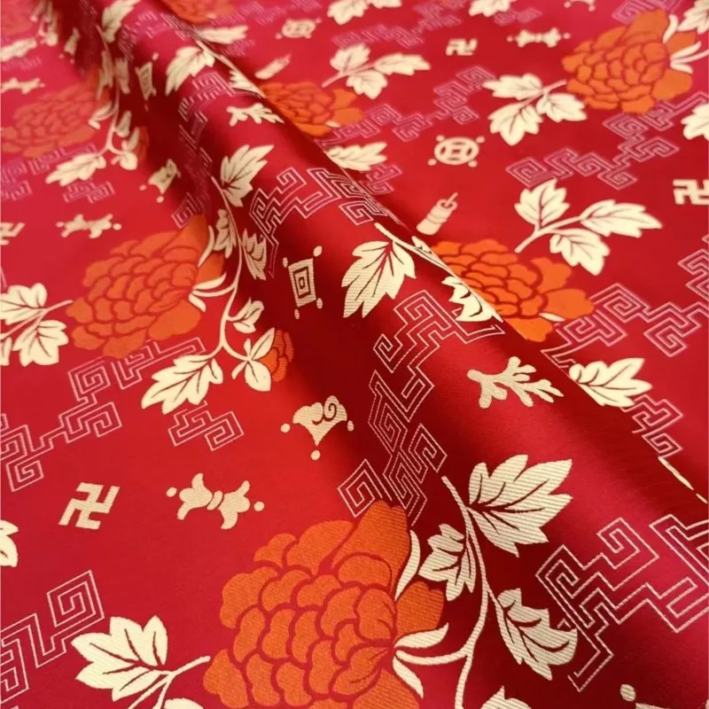 38 M Tang 100% Mulberry Silk 140 Width Han Clothing Cheongsam Red Wedding Clothes High-Quality Yarn-Dyed Noble Fabric