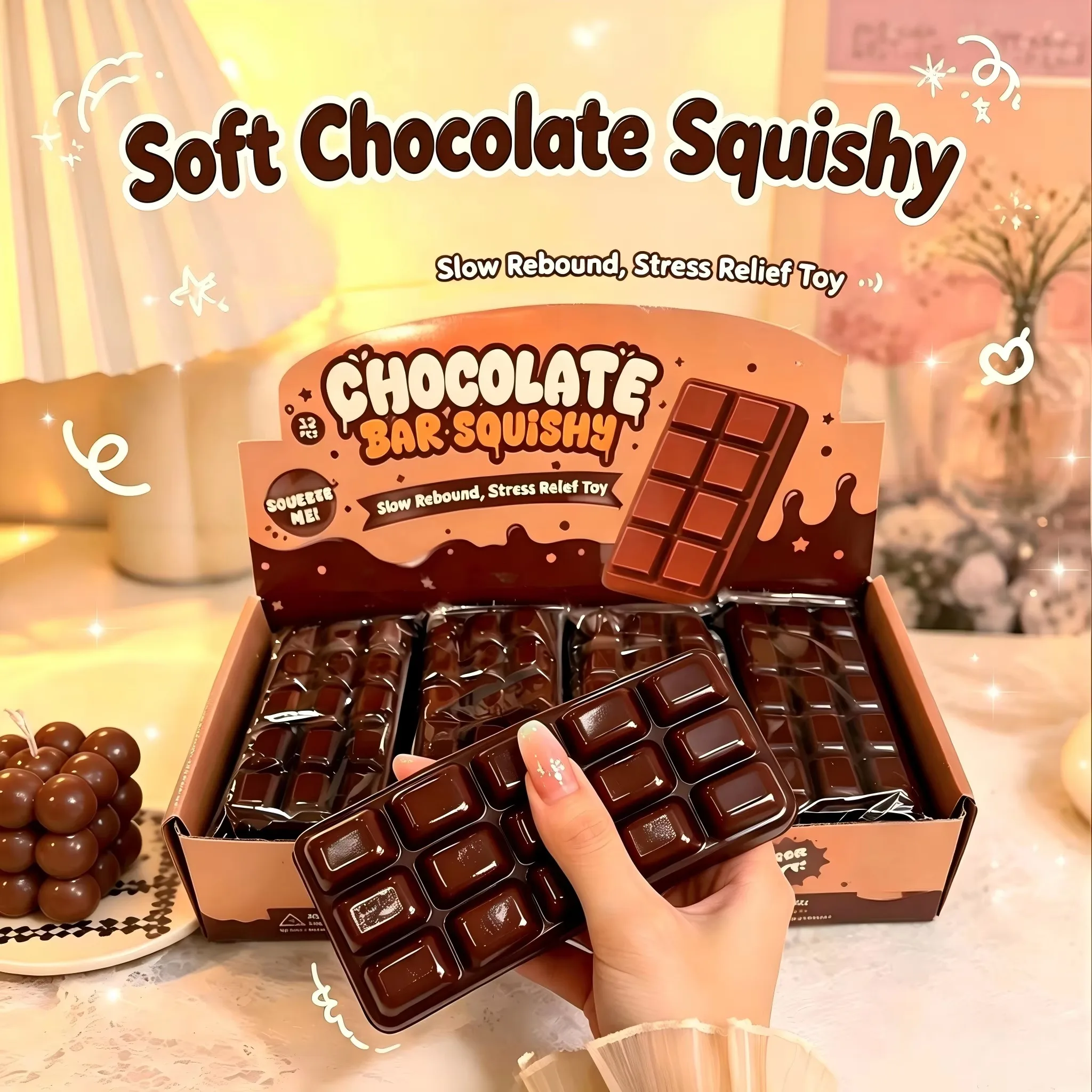 Squishy Simulated Chocolate Squeeze Toy PU Soft and Slow Rebound Fidget Toys Stress Relief Toy Sensory Squeeze Toys for Adults