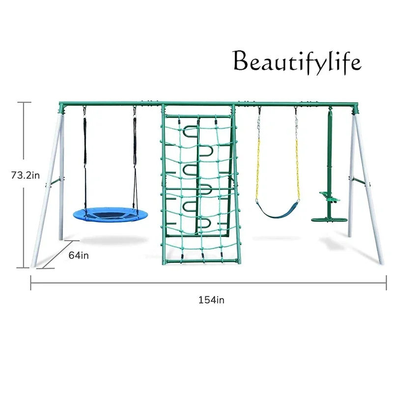 Balanço de jardim multifuncional com escada de escalada e cesta de basquete para exterior e playground