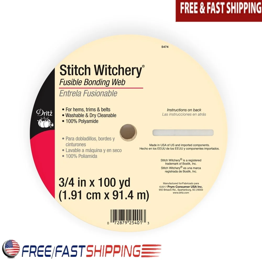 스티치 위체리 접착 웹 3/4인치 일반 중량 100야드 재봉 공예 헴 트림 벨트 세탁 가능 드라이클리닝 가능