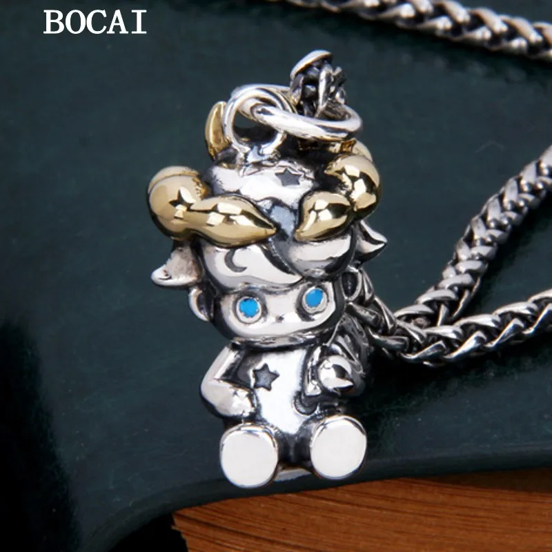 BOCAI New S925 Sterling Silver Personalized Cute Star Moon Aries Pendant Couple Gift