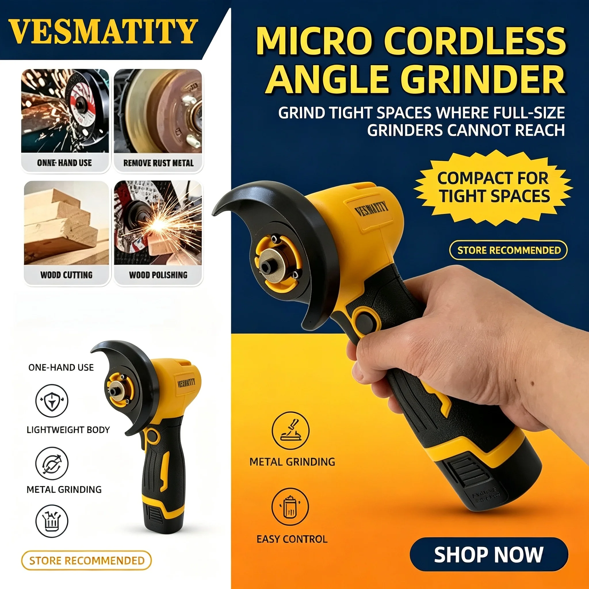 3 Inch Mini Angle Grinder Cutting Machine Cordless Electric Grinding Polishing Cutting Power Tools fo 18V attery pin
