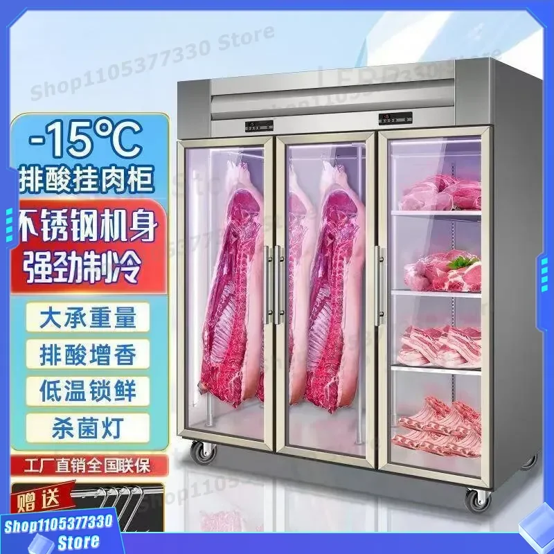 Commercial Vertical Hanging Meat Display Cabinet for Fresh Beef Pork Mutton Frozen Chilled Refrigerated Showcase Cooler Unit