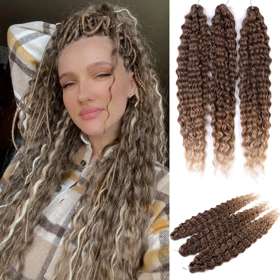 Ariel Hair Synthetic Twist Crochet Curly Hair 24 Zoll Water Wave Braid Hair Ombre Blonde Brown Deep Wave Flechten Haarverlängerung – Detail 4