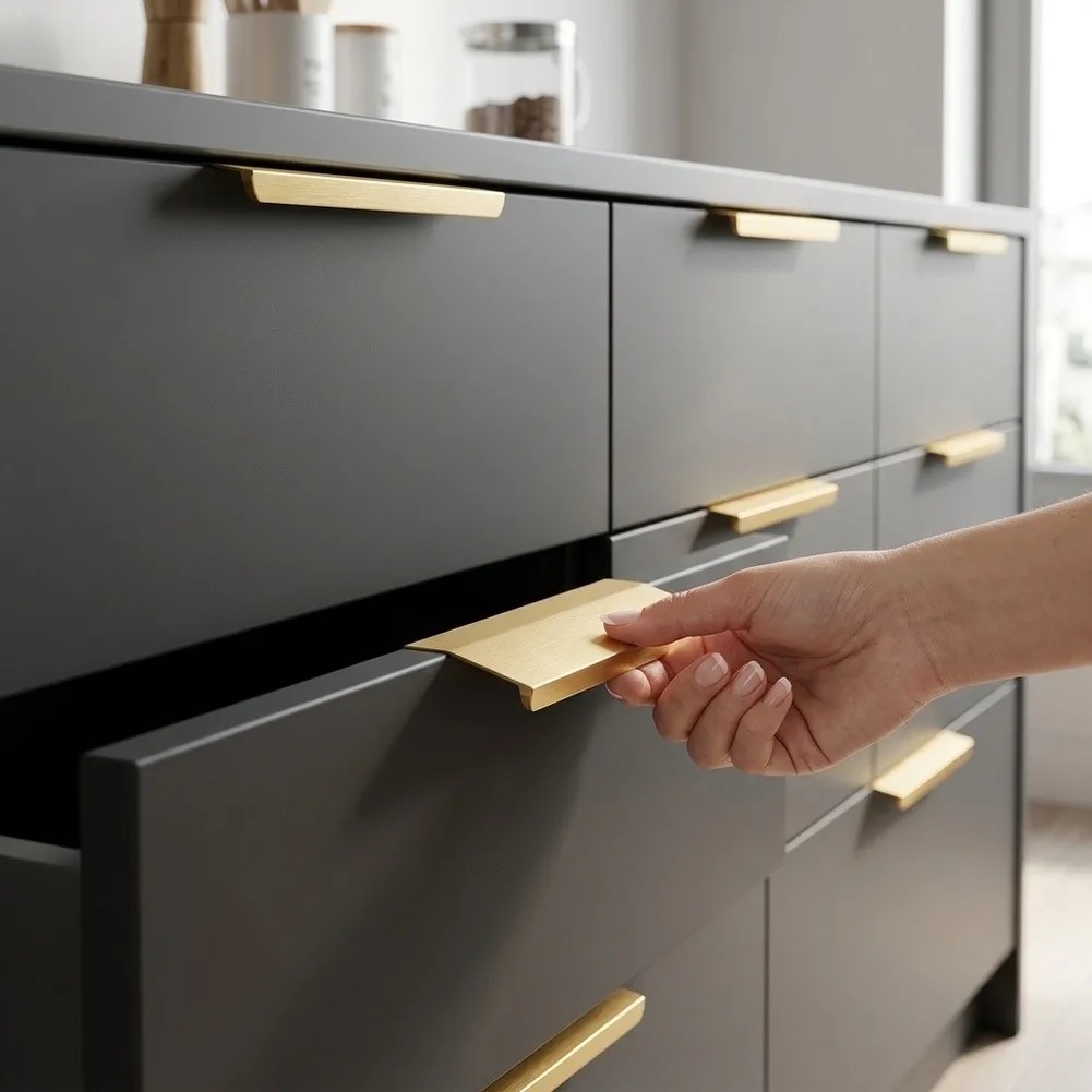Aluminum Edge Mount Cabinet Pull with J Channel Design 200mm Brushed Gold Finish 128mm Center to Center 10 Pack