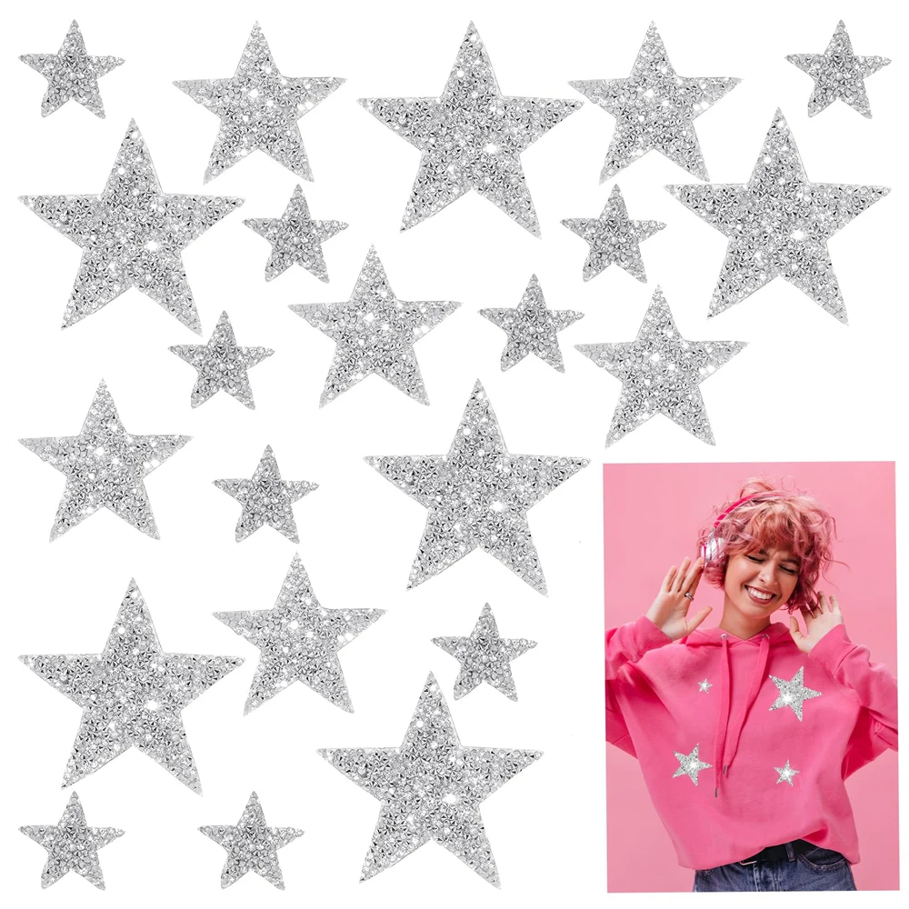 4PCS Glitter Star Iron on Patches Appliques Rhinestone Iron on Star Patches for DIY Clothing Jeans Bags Hats Repair Decoration