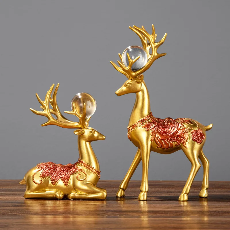 Home Creative Luxury Lucky Deer Decoration Living Room Home Wine Cabinet Decoration Relocation New Home Resin Craft Decoration