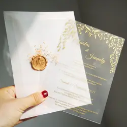 Gold Shiny Wedding Print 0.5mm Clear Acrylic Invitations, 30pcs Pvc Free Customized Personalized Laser Engraved Wedding Card