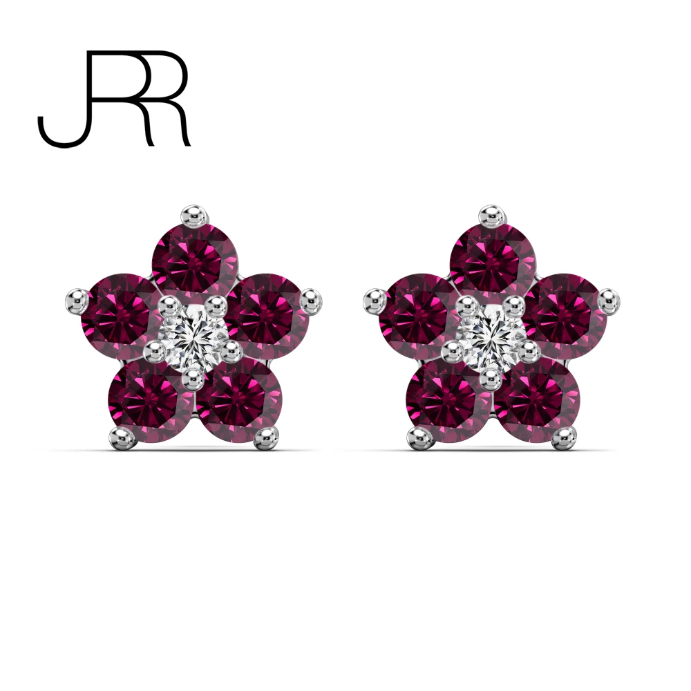 JRR New Christmas Colorful 925 Sterling Silver High Carbon Diamond Flower Earring Party Fine Jewelry Girl's Gift Free Shipping