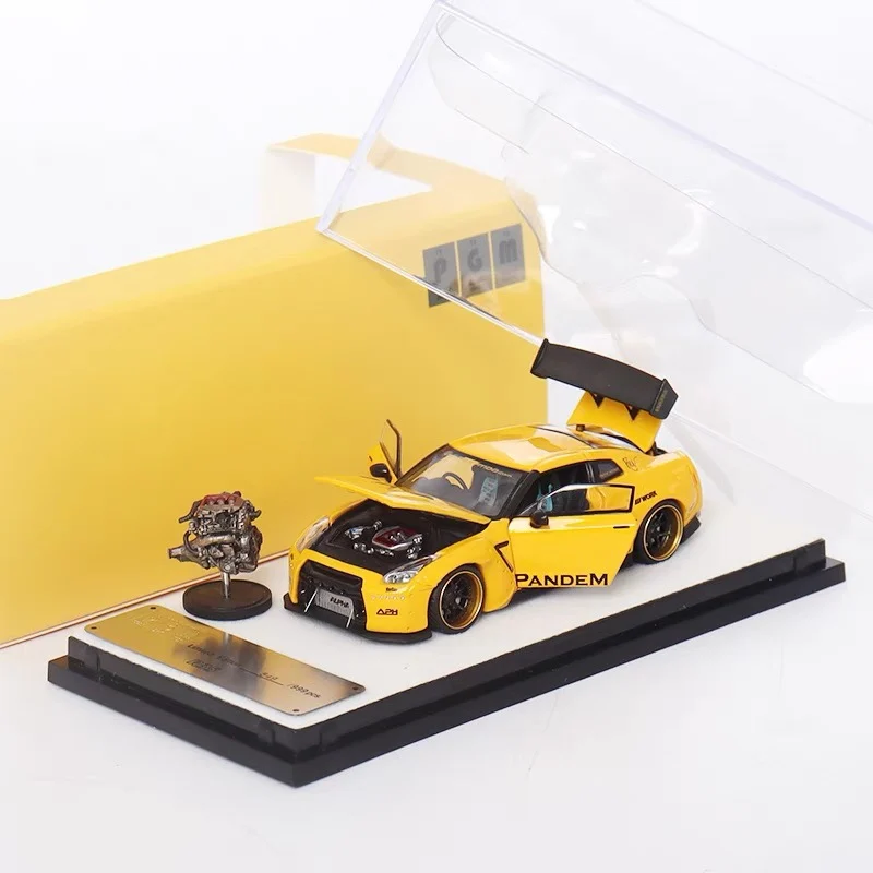 1:64 GTR R35 Rocket Rabbit distribuição de liga de motor independente modelo de carro de simulação de eixo de pressão aberto completo, decoração para adultos