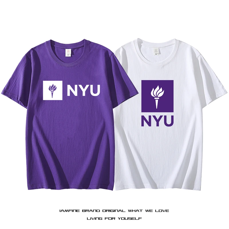 

New York University Commemorative Short-sleeved NYU Alumni Daily Summer Cotton T Shirts Men Simple O Neck Stretch Solid New Tops