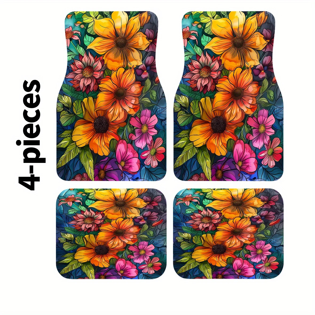 

Colorful Blooming Flower Print Car Mats, 4pcs, Universal Fit For Most Car Models, All-Season, Fashionable Simple Easy To Install