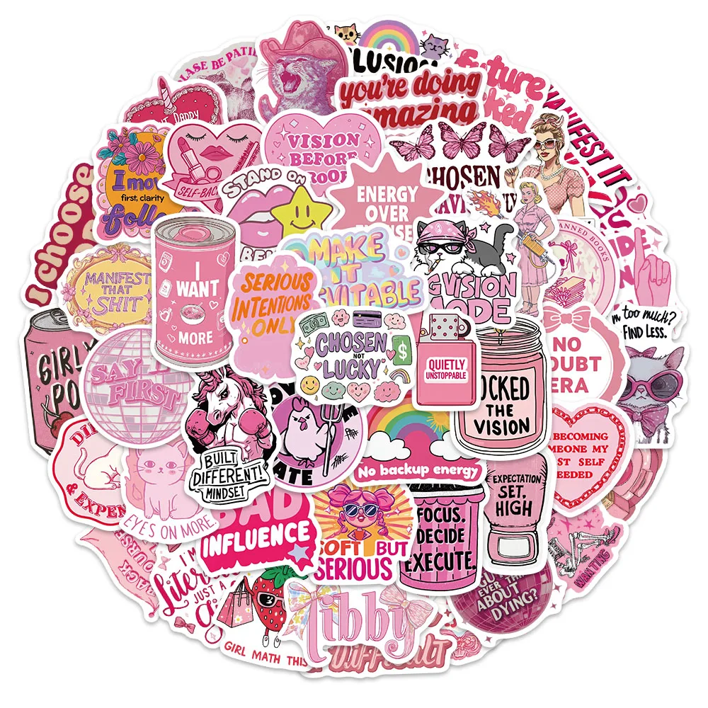 50PCS Pink Rebellious Fun Graffiti Stickers DIY Phone Cases Postcards Luggage Notebook Speakers Waterproof Stickers