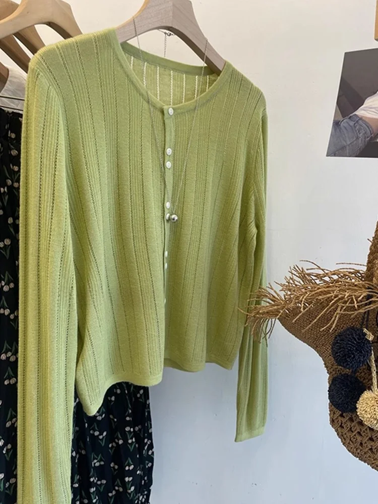 Милый молодежный вязаный кардиган с вырезами, повседневный утягивающий базовый топ irt, модный длинный топ све для взрослых для осенних поездок на работу