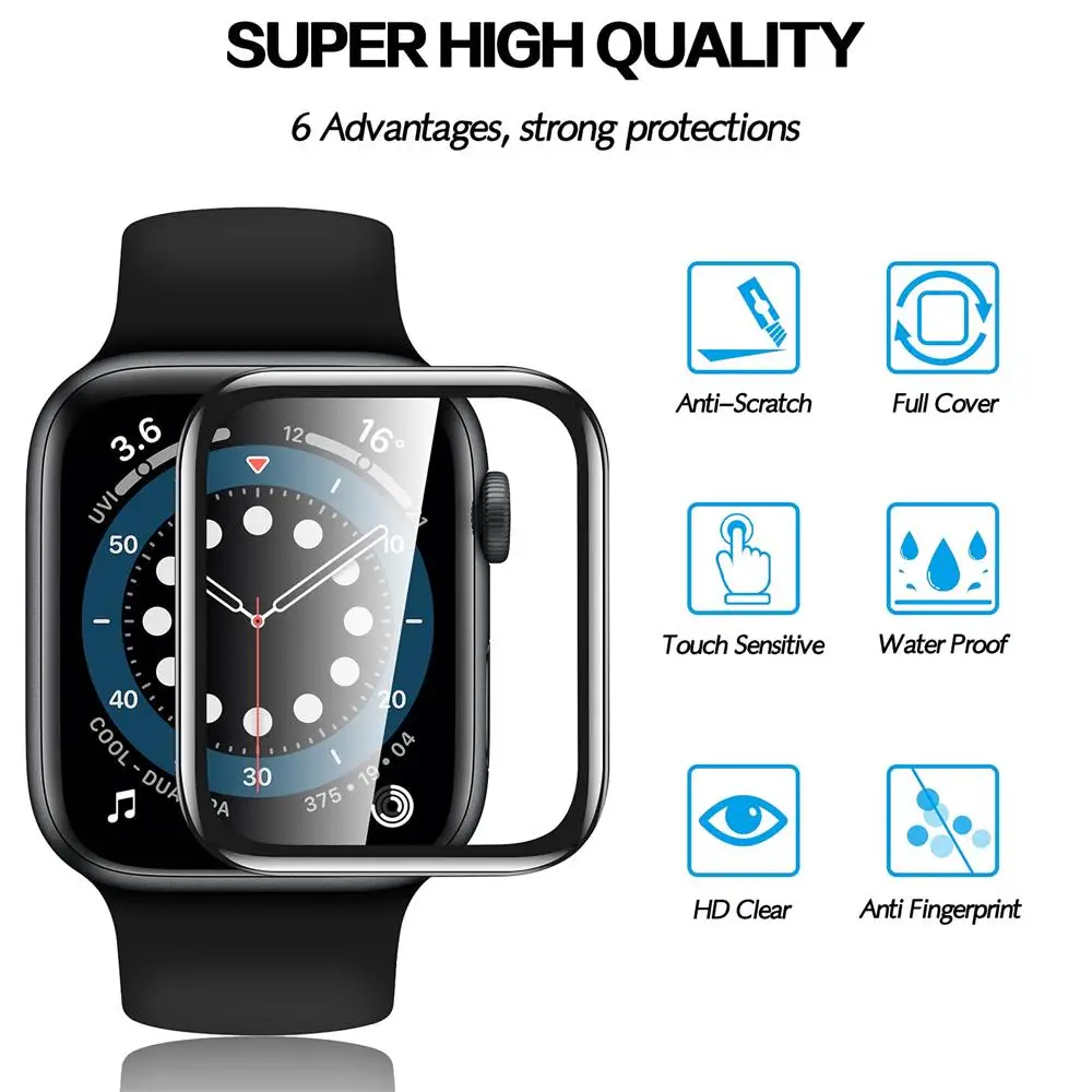 Screen Protector For Apple Watch series 7 45mm 41mm 8 Accessories Soft Glass 9D HD Full Film iWatch 6 5 3 se 44mm 40mm 42mm 38mm