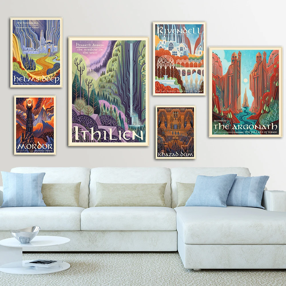 Middle Earth Landscape LOTR Posters Prints Tolkien Wall Art Canvas Painting Wall Pictures Travel Gift for Living Room Home Decor