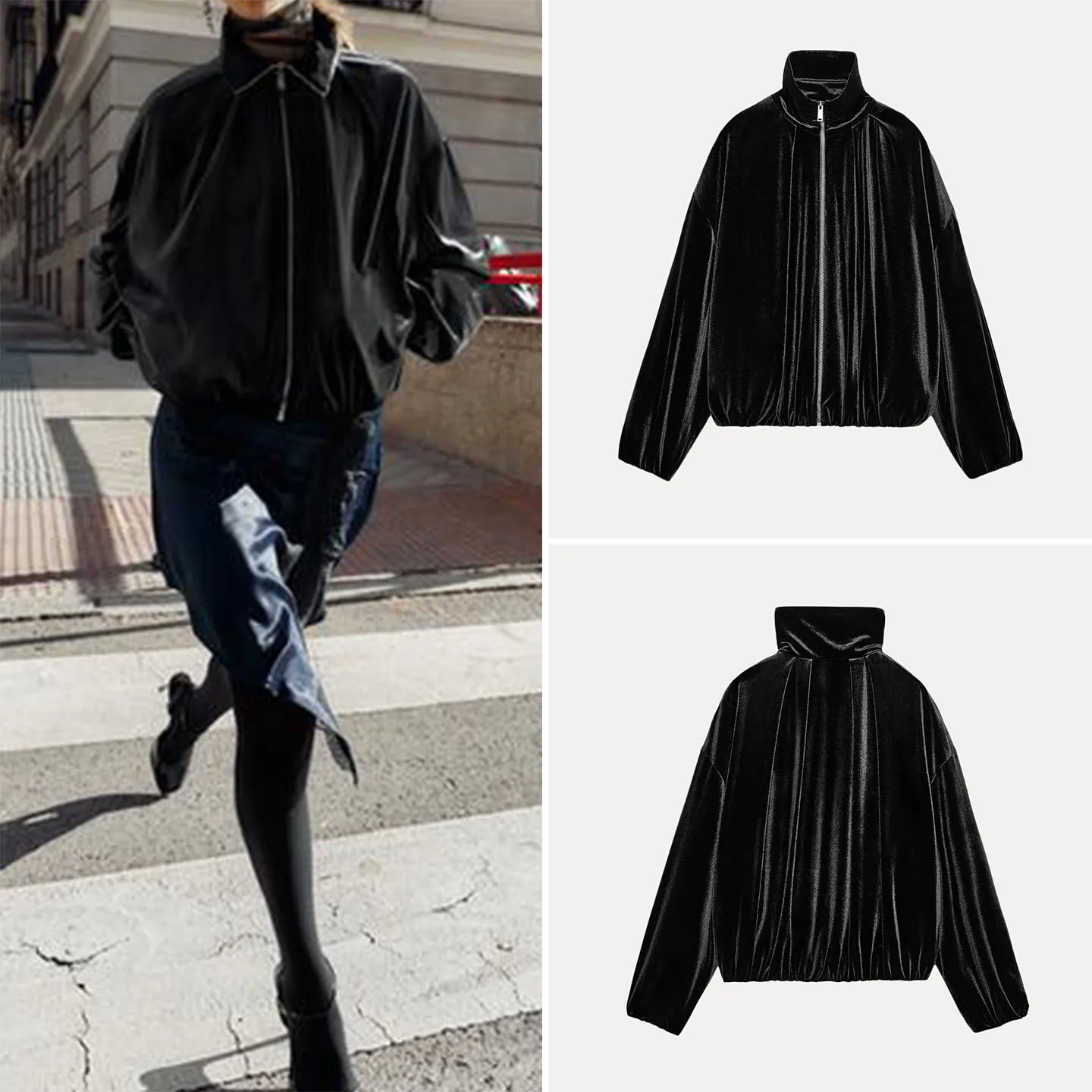 

Z Women's Faion Simple ort Pilot Jaet Coat 2025 New Arrival Outerwear Stand Fit Zipper Closure No Hat