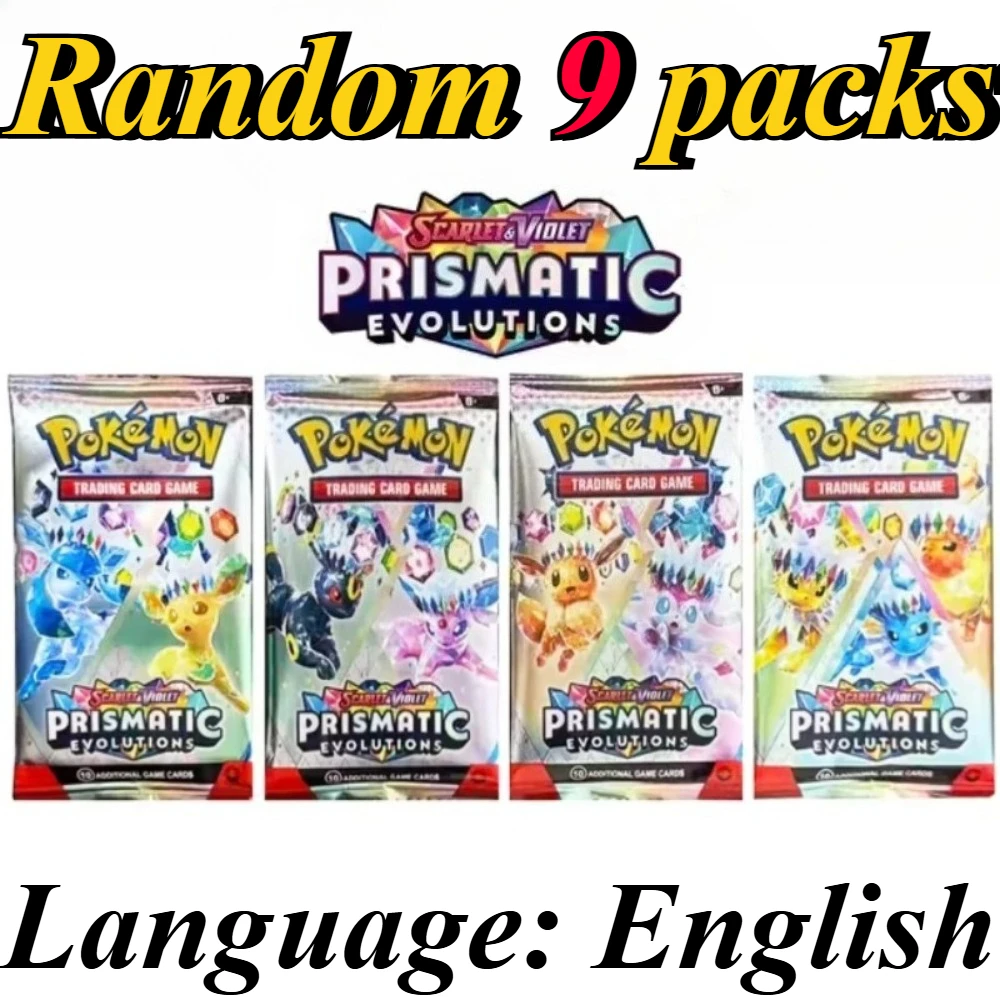 9 Packungen Pokémon-Kartenpakete Bright Stars Prismatic Evolutions, PALDEAN FATES, Englische Erweiterungspakete, Battle Transaction Card Geschenkset – Detail 7