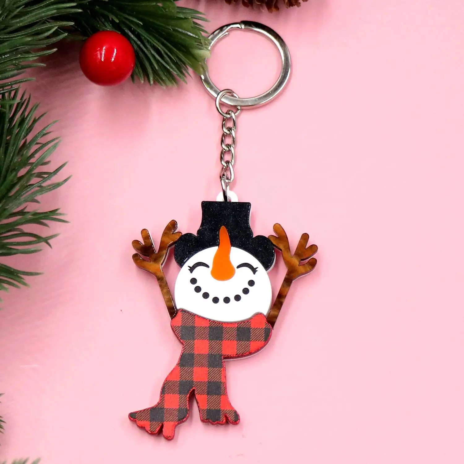 HYLKH1398 Christmas Snowman Keychain UV Printed Laser Cut Stainless Steel Metal Enamel Printed Alloy Souvenir keychain supplier