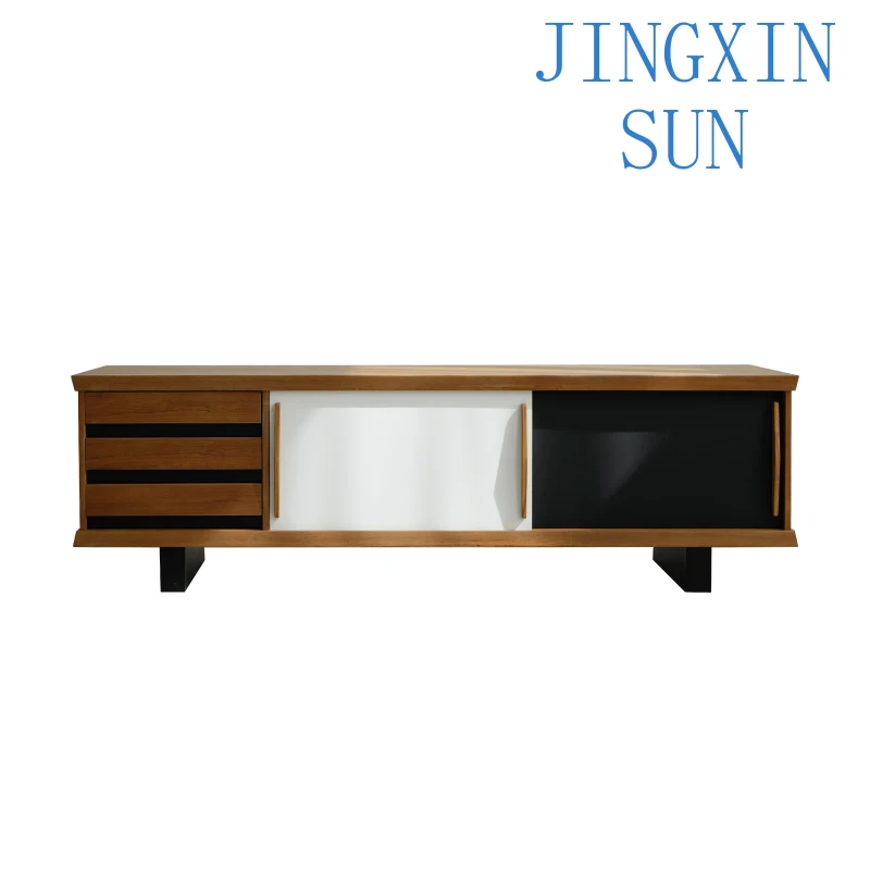 Nordic Retro Teak TV Cabinet for Living Room Sliding Door Storage Unit Warm Wood Texture Retro Style Entertainment Center