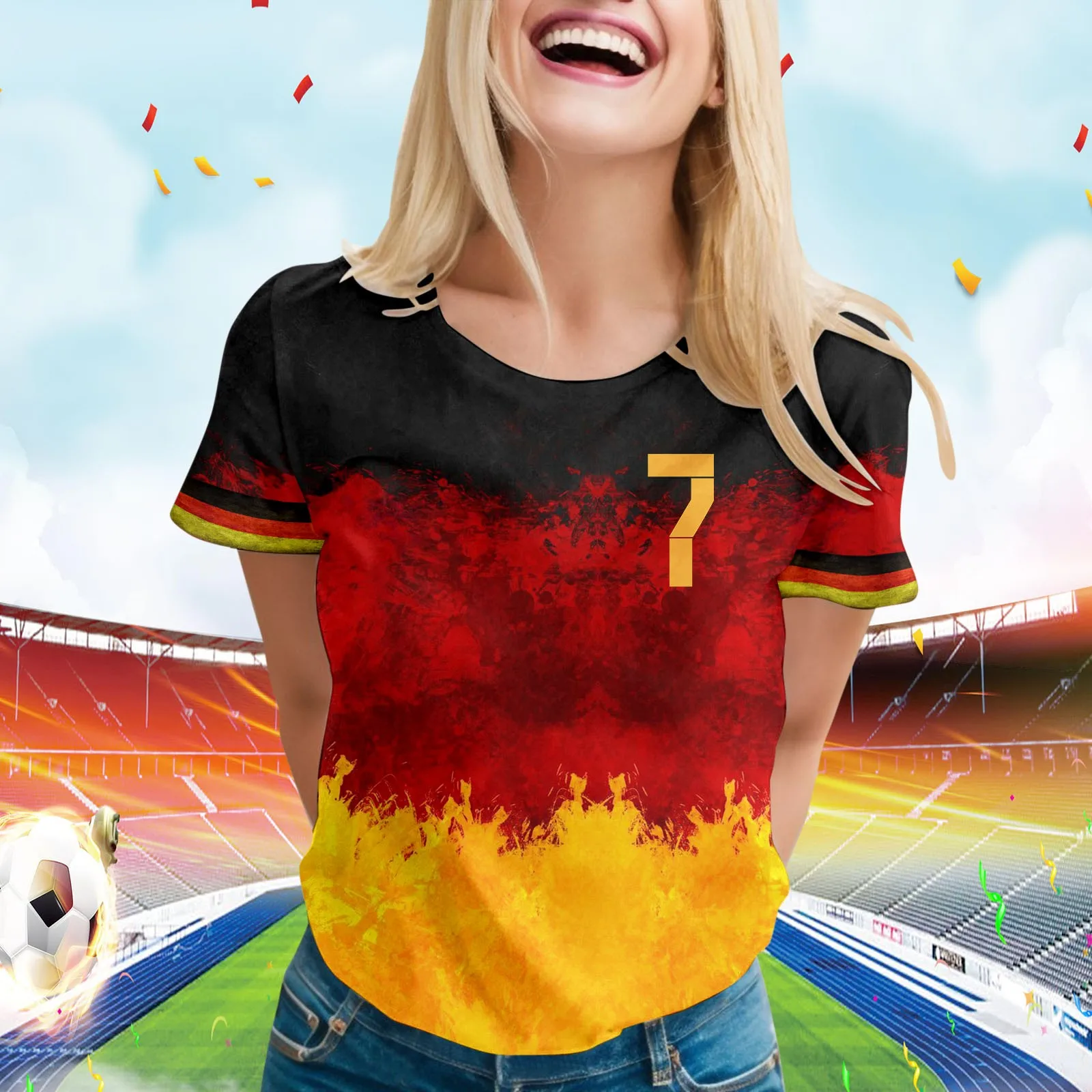 Deutschland Flag Print T Shirts Women 2024 New Summer Germany Tee Shirts Printed Short Sleeve O Neck T Shirt Female Top Tee