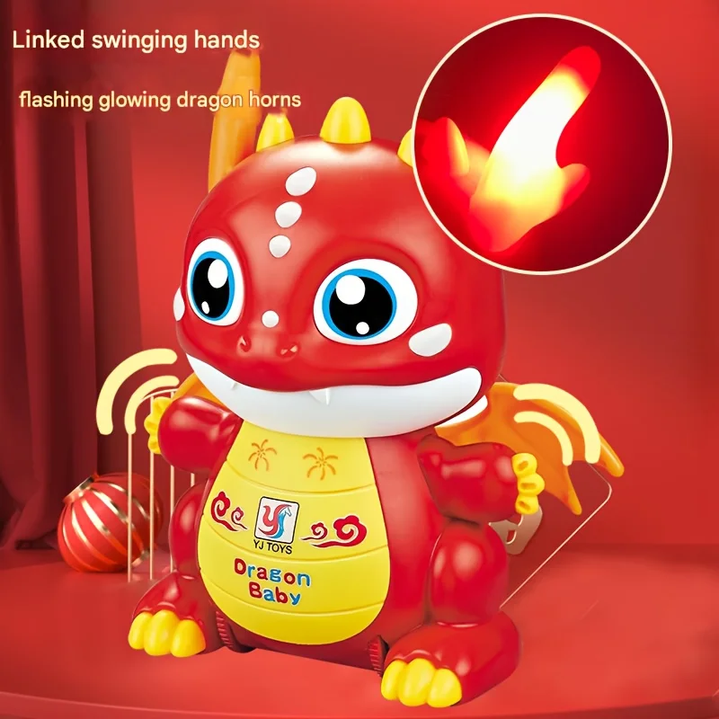 ألعاب أطفال، ألعاب أطفال صغار، لعبة تنين زحف متحركة ممتعة، تنين رقص لطيف مضيء مع فكرة هدايا موسيقية للأولاد بعمر 2+ سنة