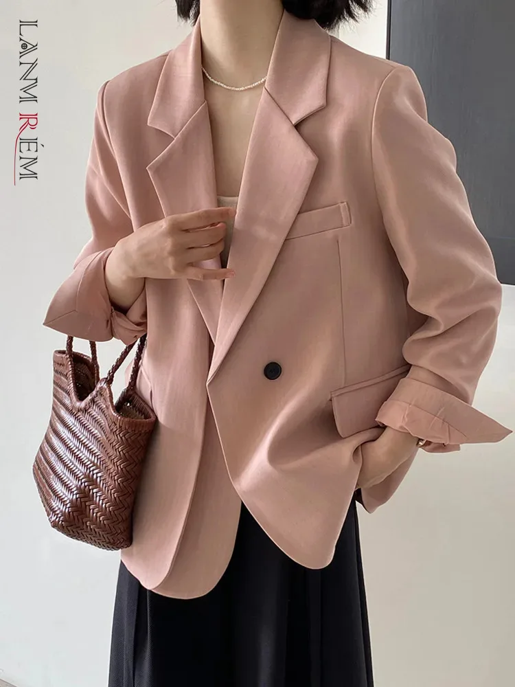 

[LANMREM] Office Lady Double Placket Design Blazer Women Single Button Long Sleeve Loose Jackets Fashion 2024 Autumn New 26D8946