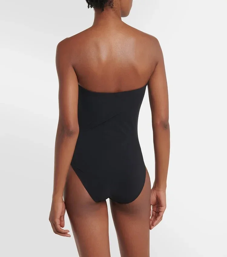 Traje de baño de una pieza para mujer, bañador Sexy con cuello de pico profundo, corte de bloque de Color, ropa de playa de verano, conjunto de