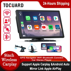 TOGUARD-REPRODUCTOR DE Carplay estéreo para coche, pantalla táctil inalámbrica de 9 pulgadas, Apple Mirror Link y Android, GPS, Wifi, BT