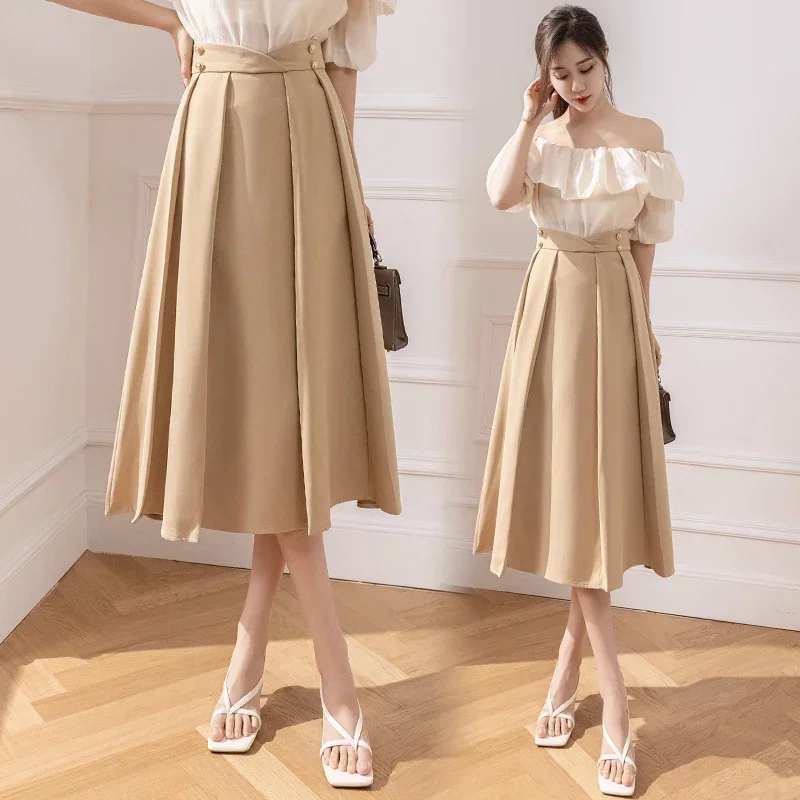 

Ladies Elegant Fashion Large Hem Pleated Long Black Skirt Women Clothes Girls Korean Skirts Chic Casual Faldas Largas PAK9115