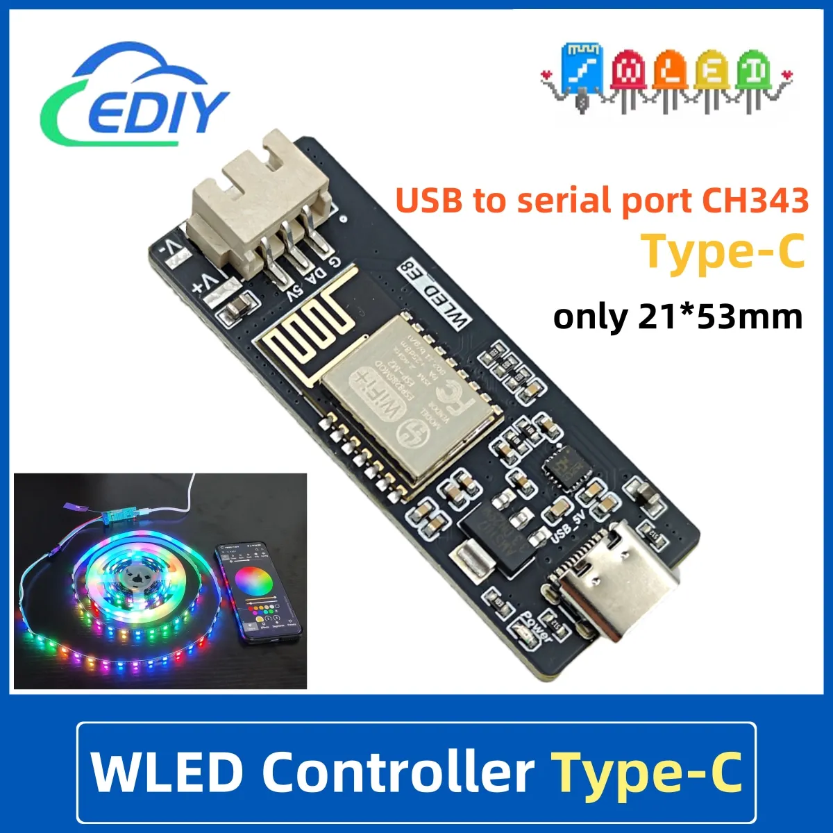 Moduł kontrolera WLED, kontroler WLED, kontroler WIFI oświetlenia otoczenia obudowy ESP8266