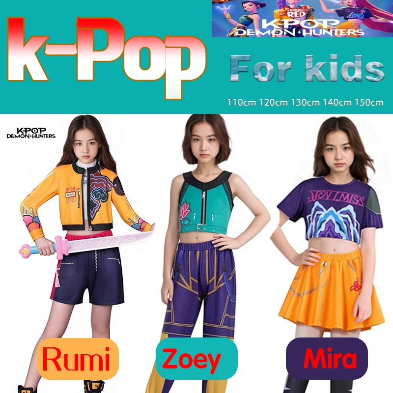 

Movie K-Pop Mira Rumi Zoey Demon Hunters Cosplay Costume for Girl Halloween Stage 3D Printed Pattern Role Play Clothes 2025 New