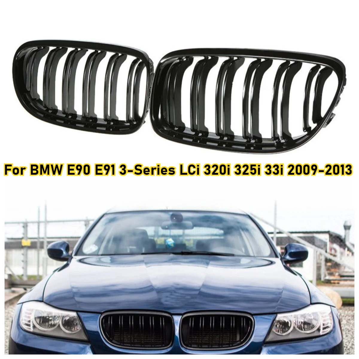 

Передний бампер, решетка почек, черная двойная решетка автомобиля (автоматическая) аксессуары для BMW E90 E91 3-Series LCi 320i 325i 33i 2009-2013