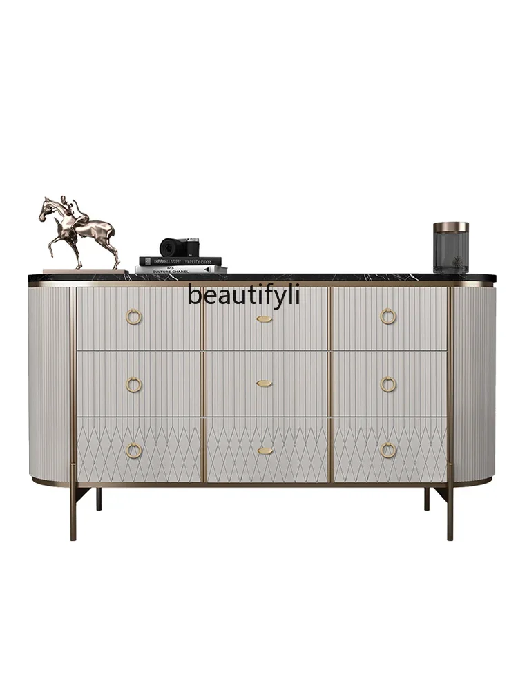 

Light Luxury Nine-Drawer Cabinet Marble TV Bench for Bedroom Living Room Storage Cabinet Storage Chest of Six Drawers