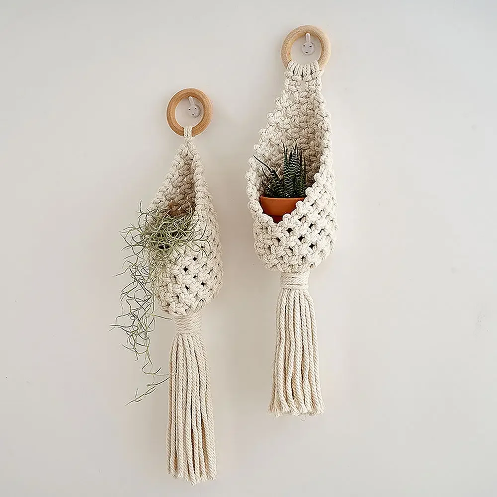 Hand Made Rope Woven Flower Planter Wall Hanging Wicker Rattam Basket Garden Vine Pot Plants Holder Garden Pots Wall Planter