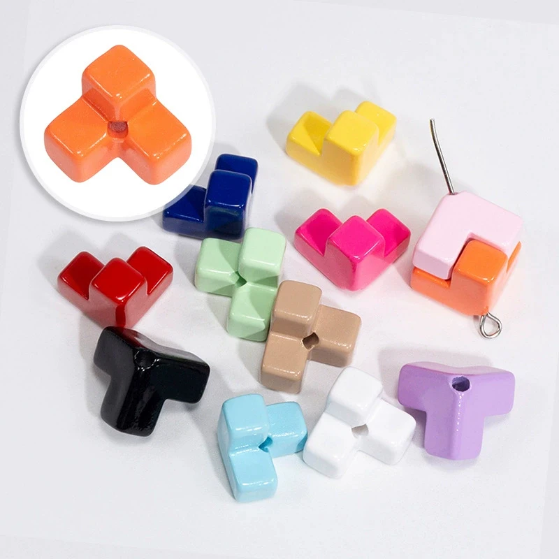 Dopamine paint splicing oblique hole squares loose beads acrylic jewelry DIY mobile phone chain bag hanging material accessories