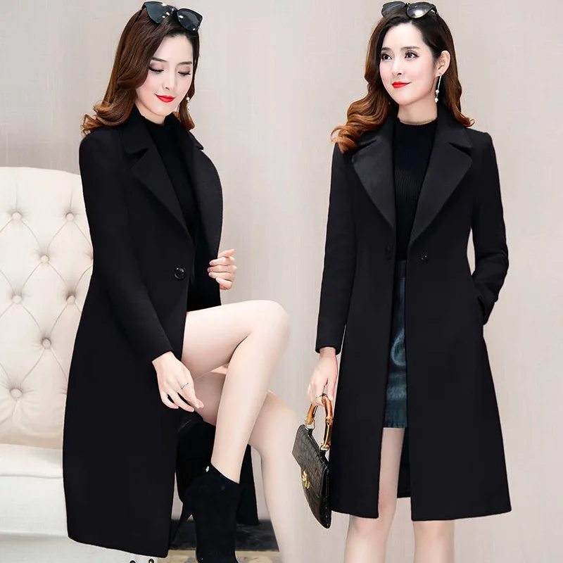 2022 Autumn And Winter Fashion Wool Jacket Womens Clothing Medium Length Woolen Coats Slim Wild Elegant Female Korean Outerwear