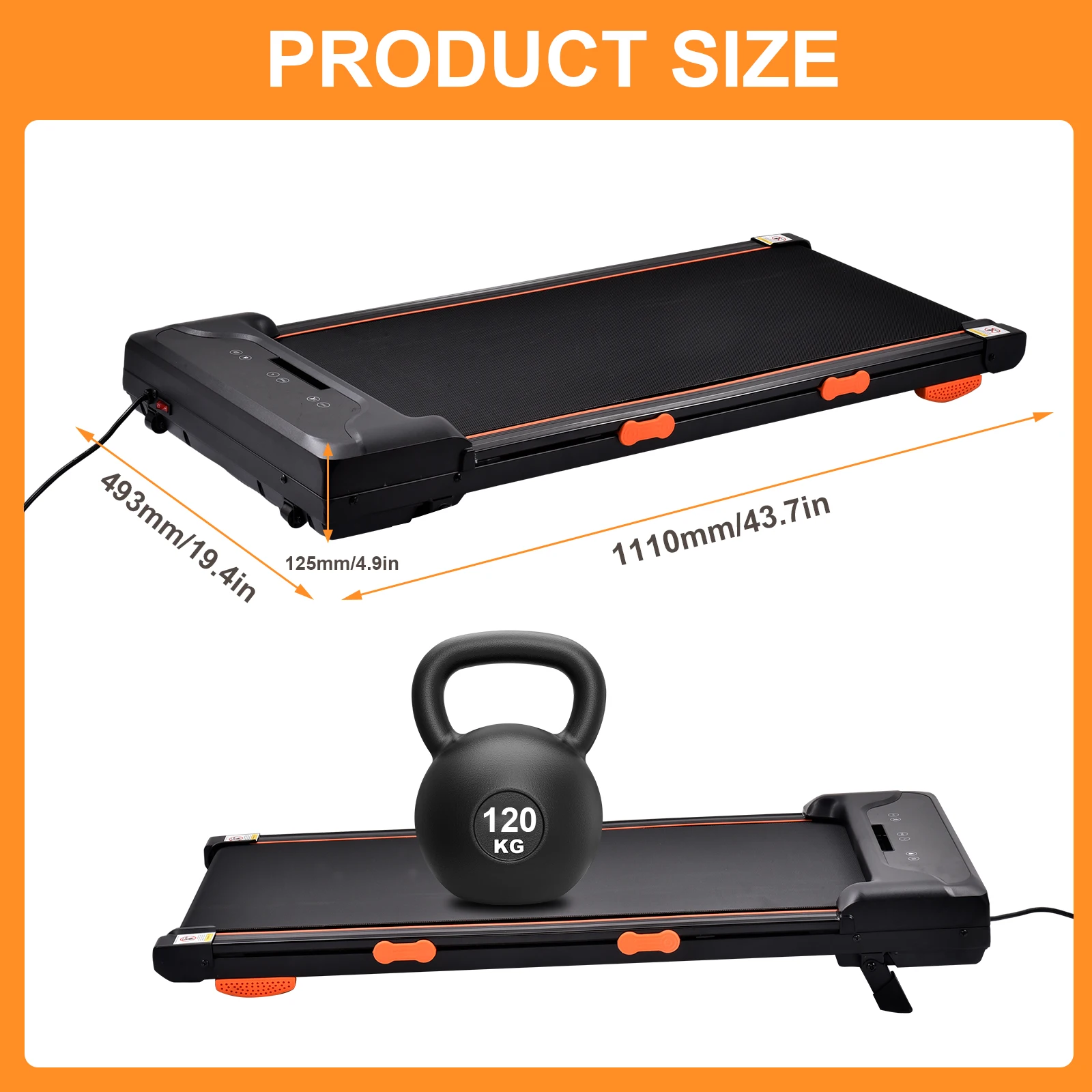 Laufband für unter dem Schreibtisch, LED-Anzeige, Tragfähigkeit 264,5 lbs, 1-8 km/h, leises Laufband mit Fernbedienung und App-Steuerung für Büro und Zuhause – Detail 9