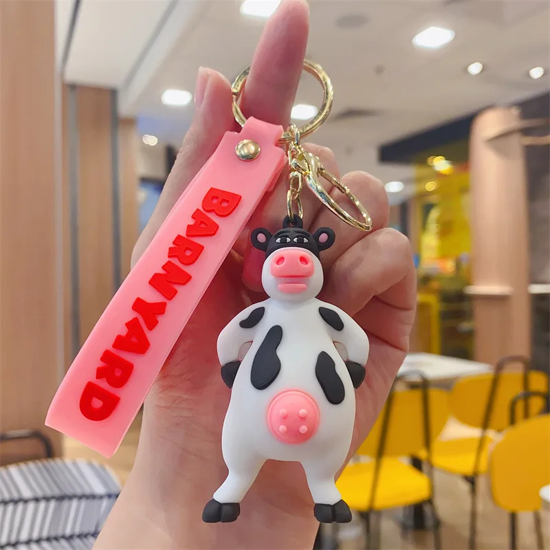 Cartoon Animal Keychain Cute Fashion Creative Key Ring Girls Boys Unisex Animal Keychain Cow Rooster Pink pig squirrel Keychain image 6