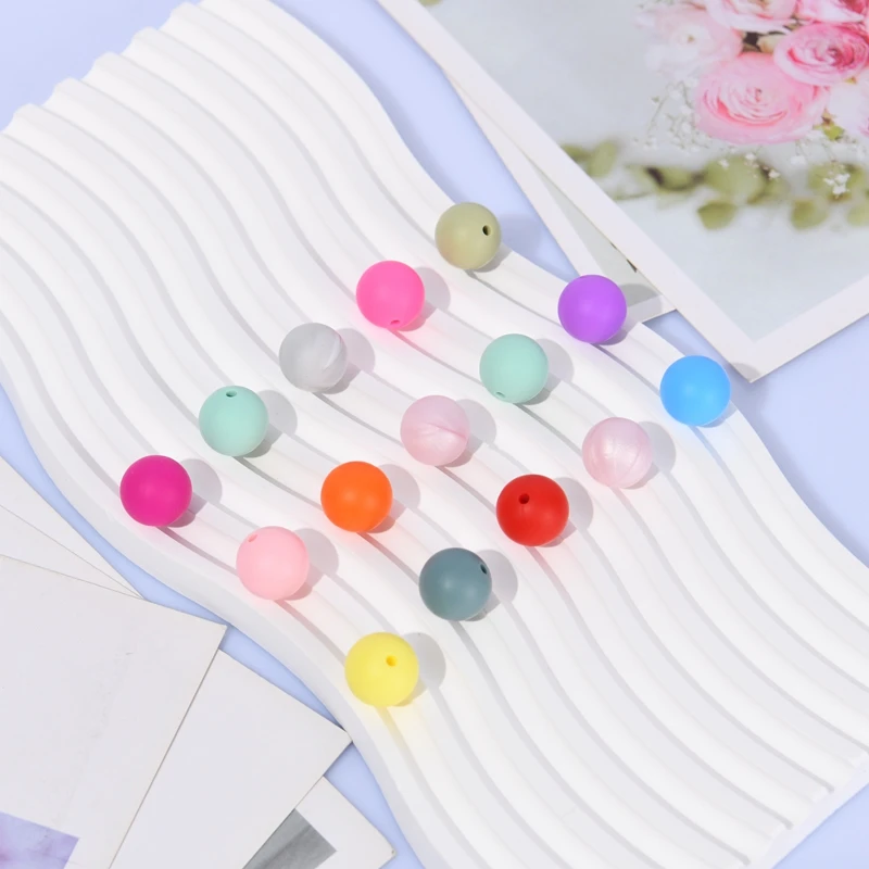 100Pcs 15mm perline rotonde in Silicone perline multicolori senza BPA per la creazione di gioielli accessori per bracciali a catena con ciuccio fai da te