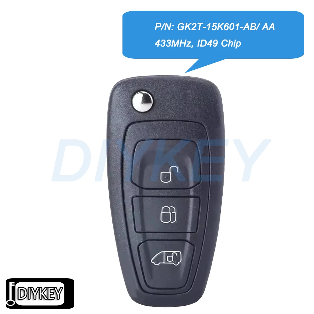 

3-кнопочный откидной дистанционный автомобильный брелок с чипом ID49 433 МГц для Ford Transit/Transit Custom/ Tourneo Custom 2015-2020 GK2T-15K601-AB AA