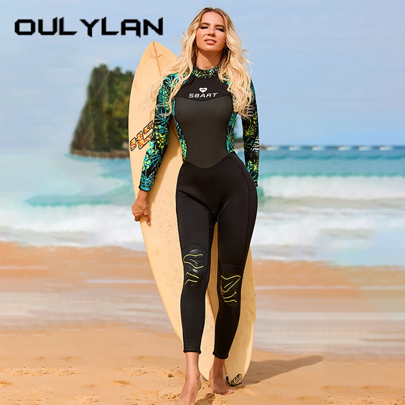 

Oulylan 3MM Ladies Neoprene One-piece WetSuit Long Sleeved Pants Back Zipper Diving Suit Women Keep Warm Snorkeling SwimSuit
