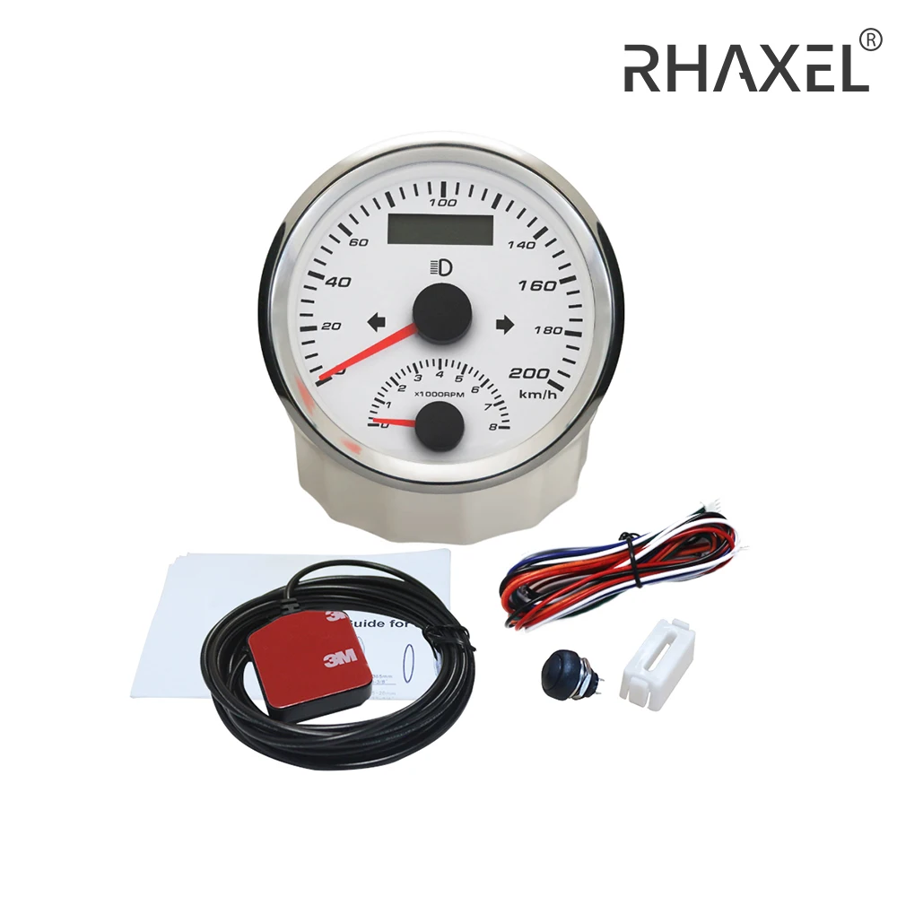 

RHAXEL 85mm GPS Speedometer Speed Gauge Meter 125KM/H 0-200kmh 0-200MPH with Tachometer 4000RPM 8000RPM Indication Light 9-32V
