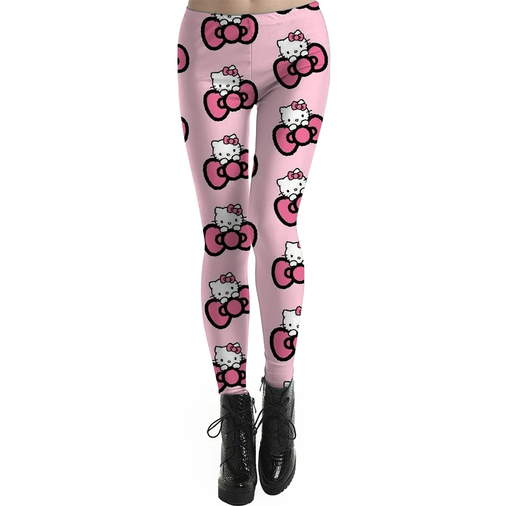 Spring/summer Kuromi Hello Kitty print women's slim-fit stretch comfortable casual leggings Pink tight fitting women's leggings