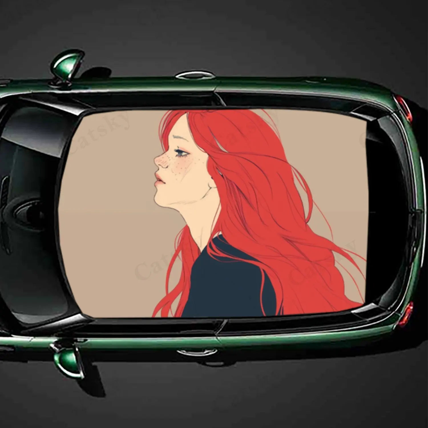 

Artistic cute anime girl with red hair Car roof vinyl wraps are waterproof and self - adhesive. They have surface - protection f