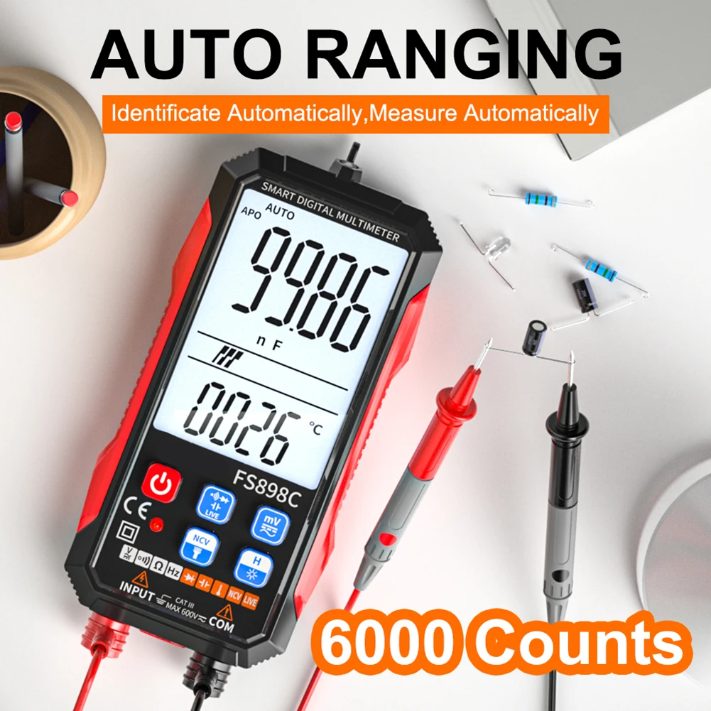 Multimeter With Flashlight Auto-ranging Digital Multimeter Backlit LCD Display Buzzer Test Switch Compact Design