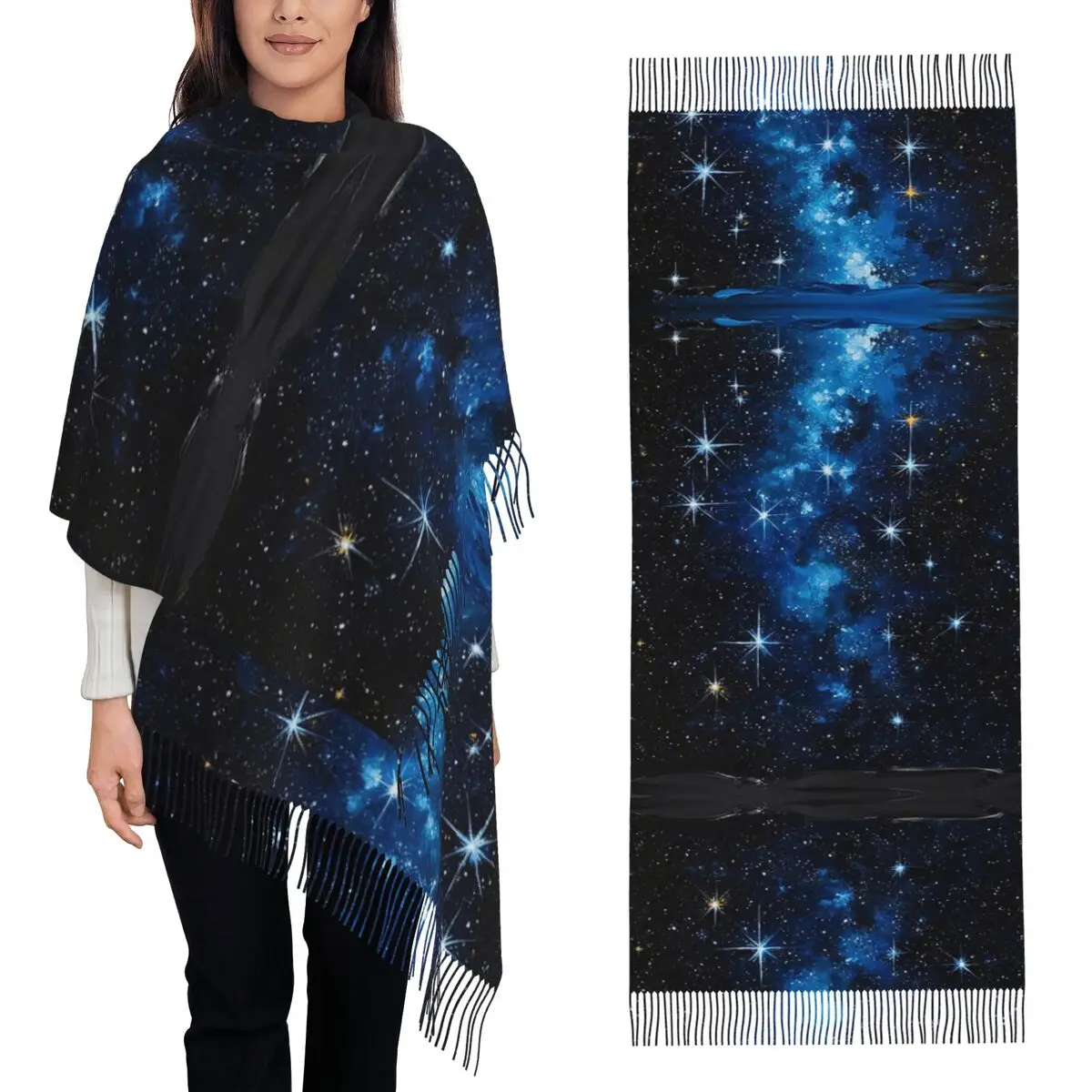 Constellation Star Clusters Galaxies Halloween Scarf Tassel Scarves Women Soft Warm Shawls and Wraps Long Fall Winter Shawl Wrap