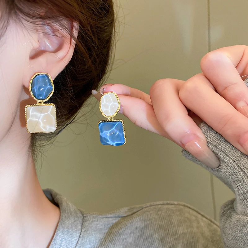 Asymmetrical Geometric Earrings Square Round Stud Earrings For Women Colorful Resin Earring Summer Fashion Girl Ear Jewelry