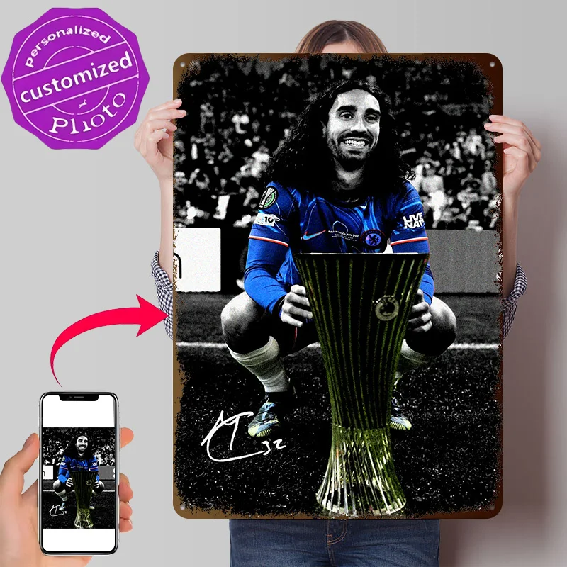 Marc Cucurella With Trophy Personalized 3D Textured Metal Poster Wall Art Tinplate Sign for Decoration Garage Decorations Decor